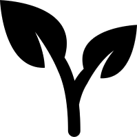 Icon einer Planze mit zwei Blättern, schwarz.